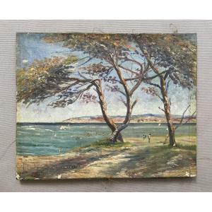 Plage Du Sud Ouest, Huile Sur Toile, Signature à Identifier