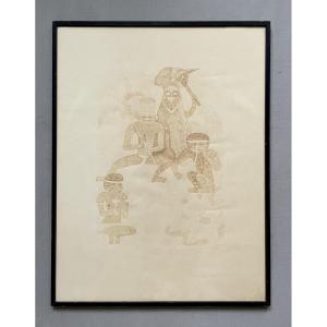 Dessin Kanak, Encre Brune, Nouvelle Calédonie