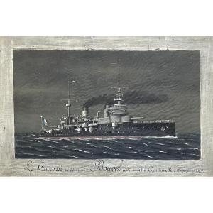 Le Cuirassé d'escadre Bouvet, huile sur toile