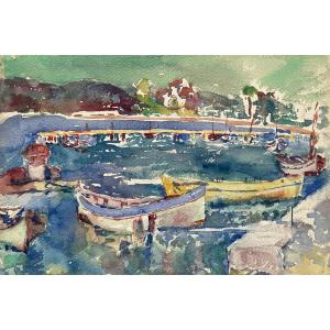 Vue de port, aquarelle