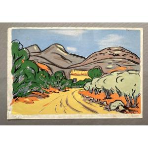 Antoine Serra, Paysage provençal, Lithographie