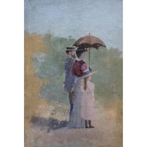 Personnages sous une ombrelle, Ecole post-impressionniste