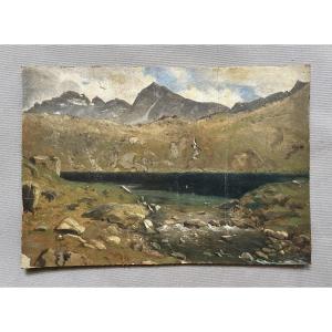 Lac de montagne, huile sur papier