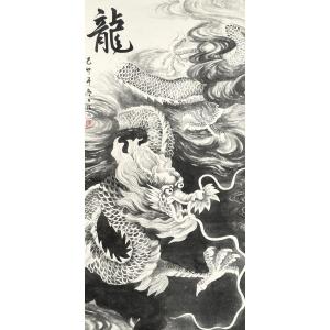Dragon, estampe japonaise montée en rouleau