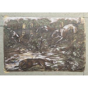 The Fox Hunt, Drawing Signed And Dated 1863