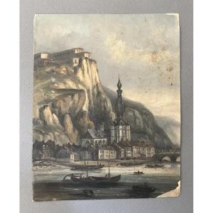 View Of Dinant, Oil On Paper