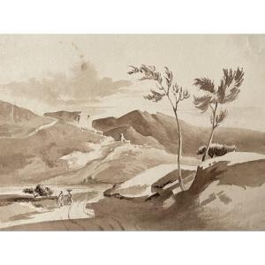 Animated Landscape, Sepia Ink Wash