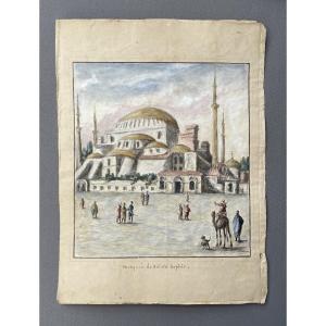 Mosquée de Sainte Sophie, Aquarelle de voyage, XIXe