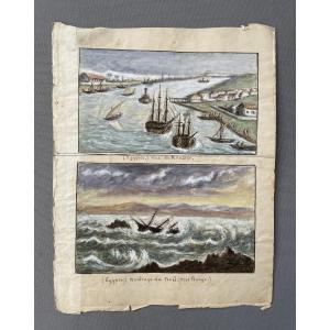 Egypte, Naufrage du Noël sur la Mer Rouge, Aquarelle, XIXe