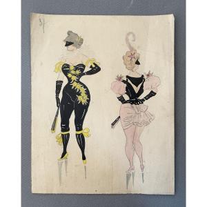Au bal masqué, aquarelle