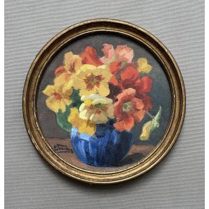 Bouquet de pensées, aquarelle, signature à identifier