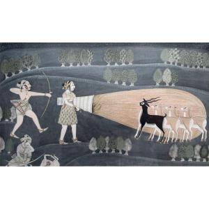 Night Antelope Hunting, Indian Miniature