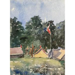 Campsite At Villeneuve Saint Georges, Watercolor By A. Chapitel 