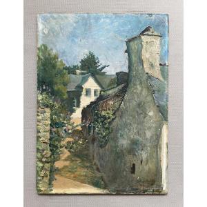 Ruelle à Rochefort-en-Terre, Morbihan, huile sur panneau