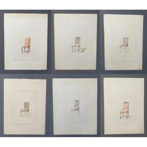 Projets de chaises, 6 dessins aquarellés