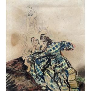 Femme devant sa coiffeuse, pastel