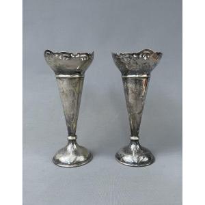 Pair Of Silver-plated Metal Soliflores