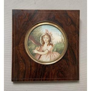 Jeune harpiste, grande peinture miniature