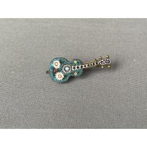 Guitar-shaped Micro Mosaic Brooch
