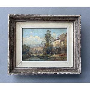 Scène animée, huile sur panneau signée Gilbert