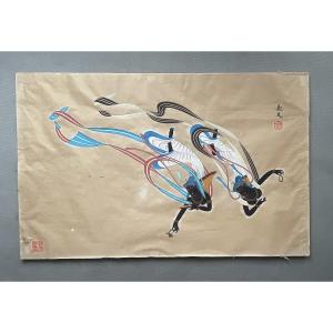 Apsaras volantes, estampe chinoise