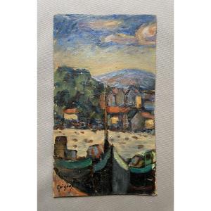 Vue de port, huile sur carton