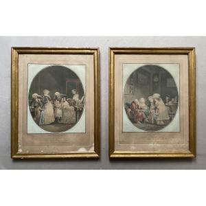 The Compliment And The Bouquets, A Pair Of Engravings By De Bucourt