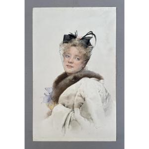 Maximilienne Guyon, Portrait Of An Elegant Woman, Watercolor