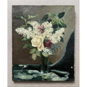 Bouquet Of Roses And Lilacs, Oil On Canvas