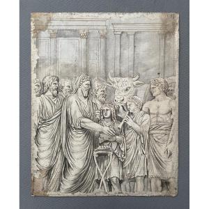 Le sacrifice de Marc Aurèle à Jupiter, lavis, XVIIIe