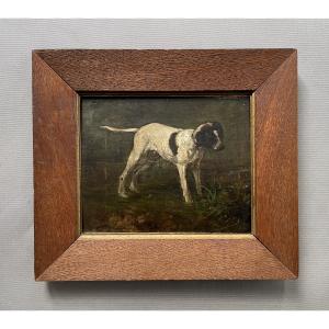 Chien de chasse, huile sur toile, monogramme à identifier