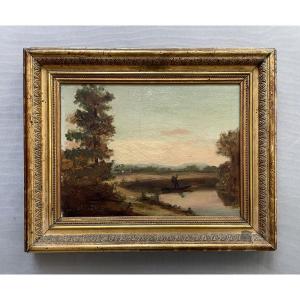 Personnage dans une barque, huile sur toile