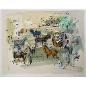 Cavaliers, lithographie, signature à identifier