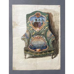 Projet de tapisserie Art Nouveau, aquarelle