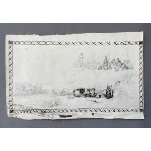 Animals And Group Of Farmers, Drawing, Sketch