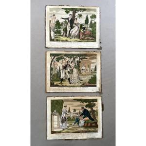 Les tribulations de Fitz-Henri, série de trois gravures d'époque Empire