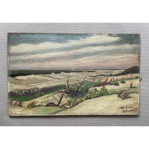 Le Gurp, plage du Médoc, huile sur panneau