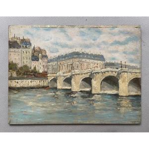 Paris, le Pont Neuf, huile sur panneau