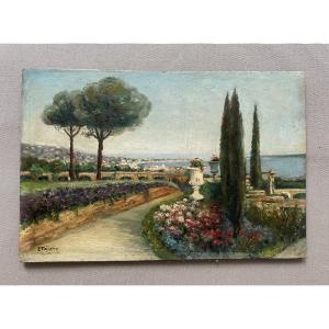 Park On The Mediterranean Coast, Oil On Panel