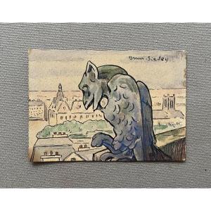 Gargouille parisienne, aquarelle