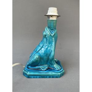 Lampe en faïence figurant une grenouille