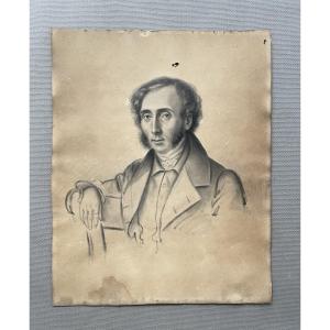 Portrait d'homme, dessin à la craie noire, début XIXe