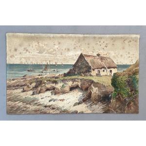 Emile Démé, House On The Beach, Watercolor