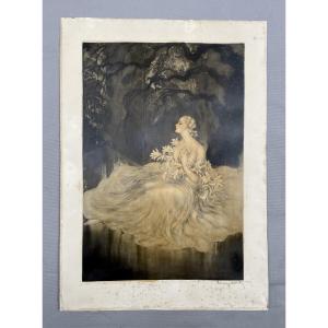 Louis Icart, La Femme Aux Lys, Lithograph Signed