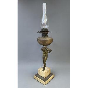 Large Oil Lamp Supported By A Bronze Titan