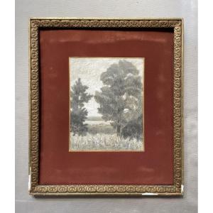 Paysage arboré, dessin, école Nabi, signature à déchiffrer