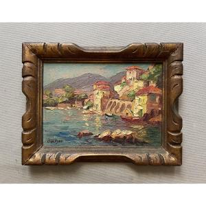 Coastal Village, Oil On Panel