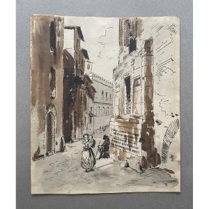 Busy Street, Ink Wash
