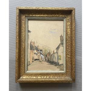 Village Street, Watercolor Drawing