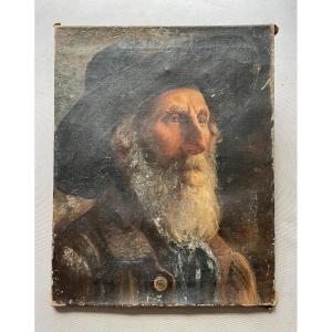 Portrait Of A Man In A Hat, Oil On Canvas, 19th Century